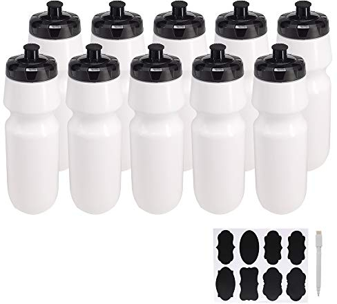 Belinlen Lot de 10 bouteilles d'eau gourdes pour sports et fitness Sans BPA Livrées avec 16 étiquettes à craie et 1 stylo
