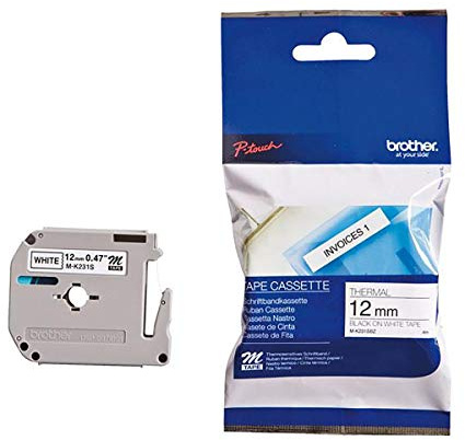 Brother P-touch M-K231SBZ (12mm x 4m) Black On White Plastic Labelling Tape