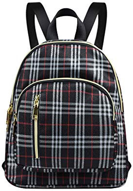 YANAIER Damen Mini Rucksack Wasserdichte Nylon Klein Anti-Diebstahl Daypack beiläufige Spielraum Tagesrucksack Mädchen Schultertaschen Schwarzes Plaid