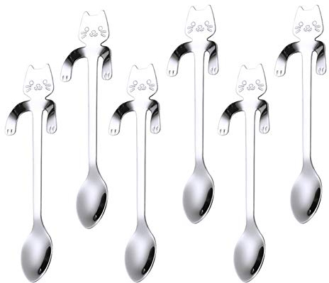 PBIEHSR cucchiaino da caffè gatto in acciaio inossidabile, cucchiaio da dessert cucchiaio da tè design appeso gattini, per Caffè, Dessert, Bibite, Miscelazione