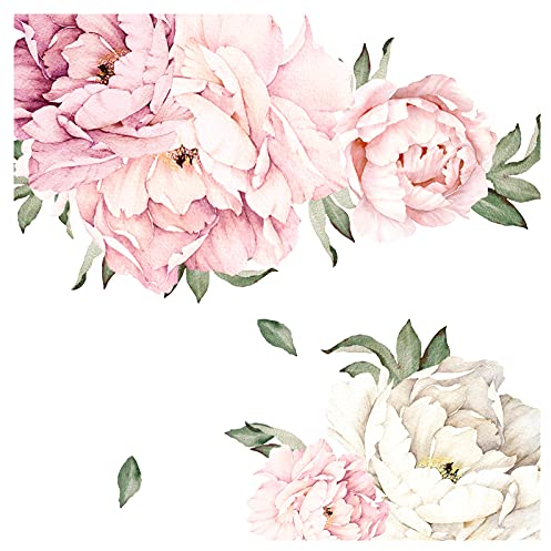 Wandaro Wandtattoo Pfingstrosen Blüten und Blätter I Wandbild 142 x 76 cm (BxH) I Wandaufkleber Wohnzimmer Schlafzimmer Wandsticker Kinderzimmer Mädchen DL553