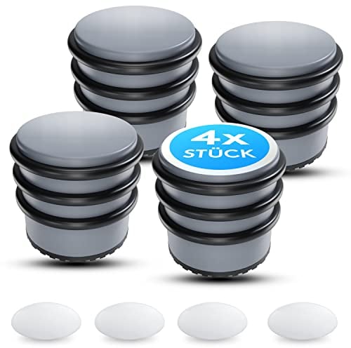 SilverRack® Premium Türstopper Edelstahl Grau Hoch [4 Stück] + 4 Extra Wand Door Stopper - Ohne Bohren 1,1kg - Schwerer Boden 7,5x8cm