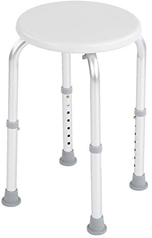 Ejoyous Shower stool, aluminum alloy round adjustable height 37-52.5 cm with adjustable 7 gears and non-slip foot pads for the elderly