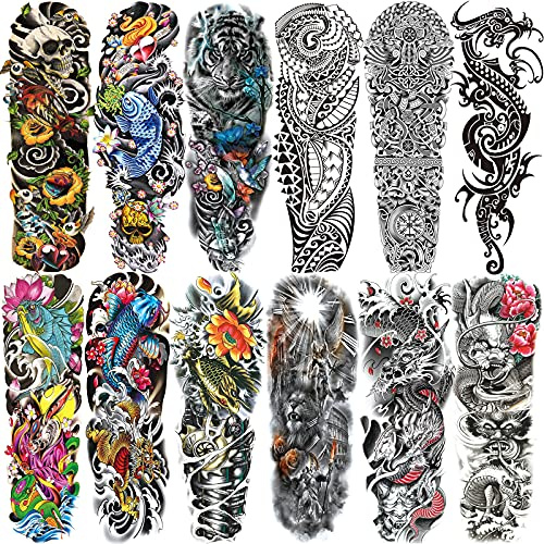 Aresvns Christmas Temporary Sleeve Tattoo for Men and Women (L19“xW7”),Waterproof Japanese Military Fake Tattoos Long lasting,Full Arm Totem Temporary Tattoos for BBQ Pool Beach Party