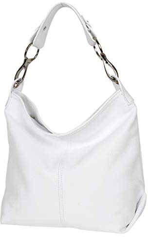 AMBRA Moda GL033 - Damen echt Ledertasche Handtasche Schultertasche Henkeltasche Beutel (Weiß)