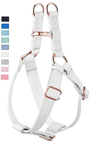 Hundegeschirr aus weichem Leder – verstellbares Hundegeschirr mit rotgoldener Metallschnalle, Freedom Nylon-Hundehalfter, Westen für kleine, mittelgroße und große Hunde, Training (Weiß, M)