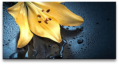 Paul Sinus Leinwandbild 120x60cm Gelbe Orchidee Blüte Blume Fotokunst Wassertropfen Schön