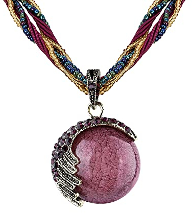 EVER FAITH Türkis Halskette Oktoberfest Kette für Damen Vintage Boho Bohemian Stil traditionellen Trachtenkette Trachtenschmuck rund Tropfen Choker Lila (Rund)