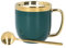 HOMLA Sinnes Tazza + Cucchiaio con Decorazione Dorata - Tazza da Tè - Tazza da Caffè 0,28 l - Porcellana Placcata Oro - Dipinta a Mano - Smeraldo e Oro