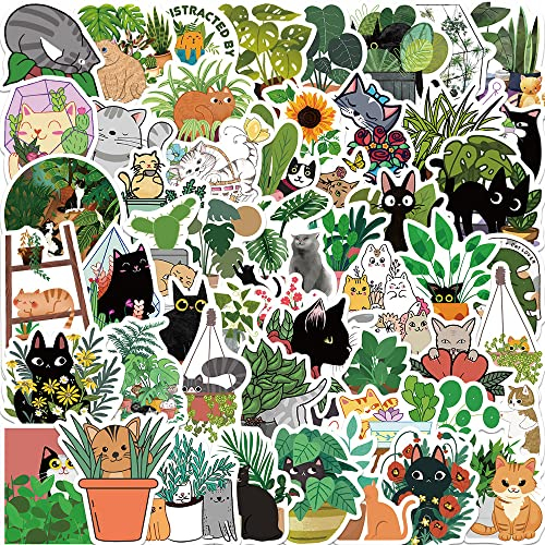 Katze und Pflanze Aufkleber für Laptop(50 PCS),Geschenk für Kinder Teens Erwachsene Jungen,Wasserdichte Cat and Plant Aufkleber für Wasserflaschen,Vinyl Stickers für Scrapbook,Skateboard,Auto