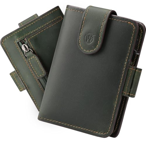 WillFire® MagFlap | Geldbörse Herren | Extra Schlüsselanhänger | Leder Kartenetui für 10-12 Karten | RFID geschützt | Einzigartiger Magnetverschluss | Inkl. Geschenkverpackung [Grün]