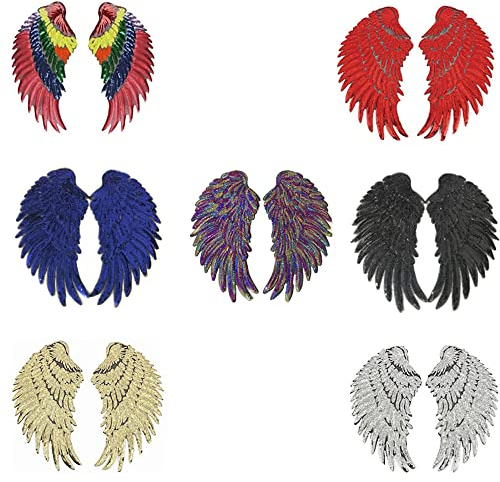 Tiardey 7 Paar Flügel, Pailletten, Engelsflügel, bestickte Bling-Flügel für Jacken, Stoff, DIY-Dekoration, Zubeh?r, Geschenke