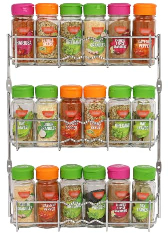 Buckingham 3 Tier Chrome Back of Cupboard Door Spice Jar and Packet Rack - Wall Mounted Shelf Organiser, Narrow Doors, Premium Quality (3 Tier)