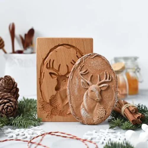 MOTEERLLU Keksformen aus Holz, Keksform, Backform, Holz, geschnitzte Form, Ausstechform, Prägeform, DIY-Formen, Keksstempel, Lebkuchenform, Weihnachts-Rentier
