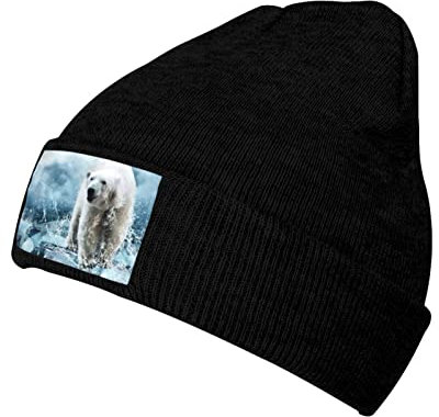 lYonge Kuh Knit Beanie Mütze Schwarz, Winter Verdicken Warm Bequem Strickmütze für Frauen Männer Täglich Outdoor Reisen, Cooles Tier, weißer Eisbär, EinheitsgröÃŸe