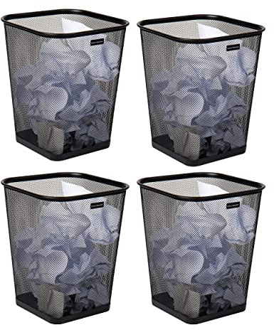 Mind Reader Mesh Trash Can, Waste Paper Basket, Square, Office, Metal Mesh, 9.75 L x 9.75 W x 12.25 H, Set of 4, Black