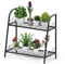 GOPLUS 2-Stufige Metall Blumentreppe, Pflanzenregal mit Griff, Pflanzentreppe, Blumenregal Pflanzenständer Indoor Outdoor, Schwarz (2 Ebenen)