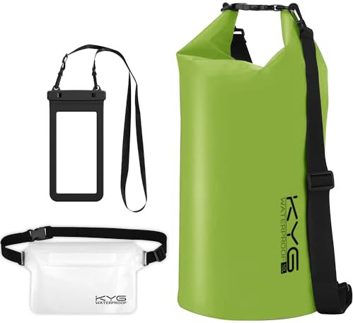 KYG Borsa Impermeabile a Tracolla Regolabile Dry Bag 5L/10L/20L Kit 3 in 1 Marsupio impermeabile, custodia per cellulare Waterproof Zaino Per Nuoto Trekking Surf Rafting Campeggio 20L Erba verde