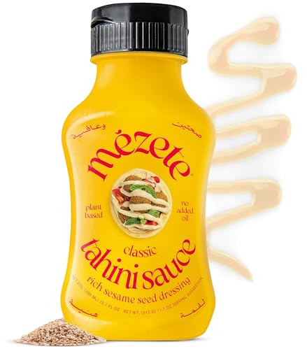 Mézete - Salsa Tahini Gourmet, Condimento Cremoso, Vegano - 315 g | Pasta de sésamo tostado. Originaria de Jordania. Apto para ensaladas, carnes, falafel y elaborar salsas