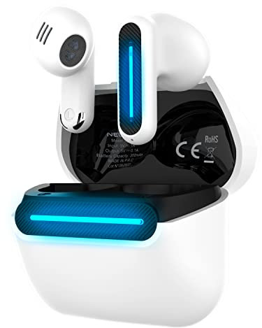 N NEWTOP Cuffie AB21 Auricolari Bluetooth V5.3 Universali LED Stereo Wireless Funzione Modalità Gaming Musica Scelta per Smartphone Tablet Computer Samsung Huawei Xiaomi Realme Asus OPPO (Bianco)