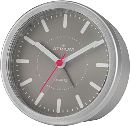 Atrium moderner Design Wecker Analog Quarz ohne Ticken mit Licht und Snooze Grau Silber Rund A261-19