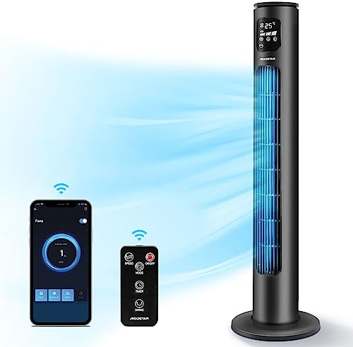 Aigostar Ventilador de Torre Inteligente con Mando a Distancia, Silencioso, 102 cm, WiFi+Bluetooth, Pantalla LED, 3 Velocidades, 3 Modos, Temporizador 24 H, Oscilante, Control App, Alexa y Google Home