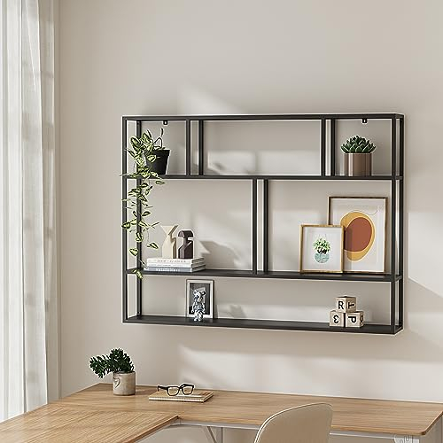 [en.casa] Wandregal Jämijärvi Regal Wandmontage Bücherregal mit 6 Ablagefächern Hängeregal 90 x 120 x 18 cm Schweberegal Stahl Schwarz