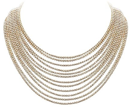EVER FAITH Mehrschichtige klobige Halskette, Glitter Rot Strass Wasserfall Mehrstrang Multi-Strand Ketten Statement Lätzchen Halskette lange Kette Modeschmuck