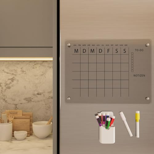 Wunsch Kalender - personalisierter magnetischer Kühlschrankplaner - Monatsplaner - wiederverwendbarer Kalender aus Acrylglas - Jederzeit abwischbar - Hingucker für jeden Raum