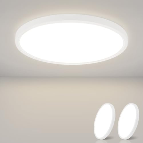 ZMH Deckenlampe LED Deckenleuchte Flach - 2ER Badezimmerlampe 18W | Neutralweiß Ø23cm Badezimmer Deckenbeleuchtung Schlafzimmerlampe IP44 Wasserdicht Badlampe Rund Küchenlampe Bad Schlafzimmer