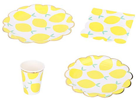 Bonito Juego De Vajilla De Papel Desechable Para Fiesta De Boda Con Temática De Fruta Y Limón, Juego De Vajilla, Plato Y Vaso De Papel, Práctico Juego De Vajilla De Papel