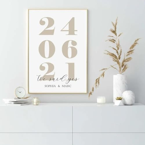 Tanyang Personalisiertes „We Said Yes“-Poster Mit Namen Und Datum: Premium-Liebesleinwand, Wanddekoration – Hochzeits-Kunstdruckbild 30X40Cm Kein Rahmen