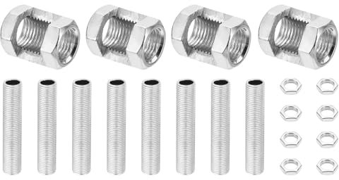 PATIKIL M10 Feingewinde Lampenrohr Reparaturteile Set, 4 Stück M10×20 Metall Sechskantmutter mit Gewinde und Sechskantmutter für Lichtverlängerungsstange