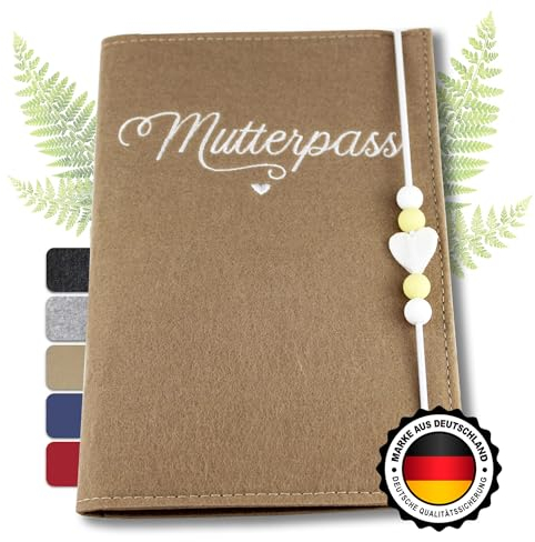 Baby Boo!® Mutterpass Schutzhülle aus Recycling-Filz für den Deutschen Mutterpass, Mamapass, Premium Hülle mit vielen Fächern (Sand)