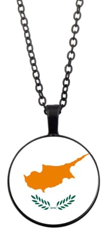GONMFKM Fashion Cyprus Flag Pendant Necklace For Men Women - Creative Banner Charm Glass Cabochon Country World Flags Necklace,National Flag Pendant Jewelry,Black,45+5Cm