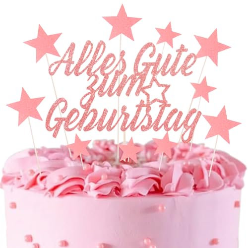 21 Stück Tortendeko Geburtstag, Rose Gold Kuchen Deko, Alles Gute zum Geburtstag tortendeko, Glitter Torten Geburtstag Deko für Mädchen, Cake Topper mit Sternen, Glitter Cake Topper