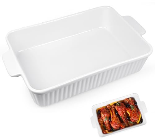 AZKEEGREY Groß Auflaufform aus Keramik Rechteckig 4.5 Liter mit Griff, 38 × 23 × 7.3 cm Weiß Lasagne Auflaufform Keramik Auflaufformen für Tiramisu Auflauf
