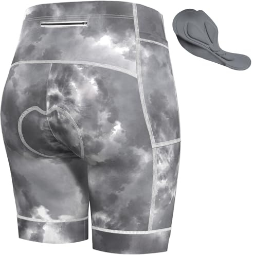 Lo.gas Radlerhose Damen Gepolstert Kurz Atmungsaktiv Fahrradhose Polster Elastische Radhose Schnelltrocknend Radshorts Rennrad Bike Hose Mit 3 Tasche Grau L
