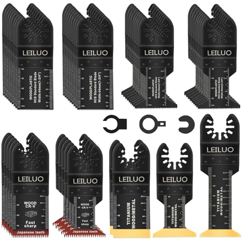 LEILUO 50 Pcs Multitool Accessories Kits for Wood Nails Drywall Cutting Universal Oscillating Saw Attachments with Storage Bag Compatible with DeWalt Makita Dremel and More