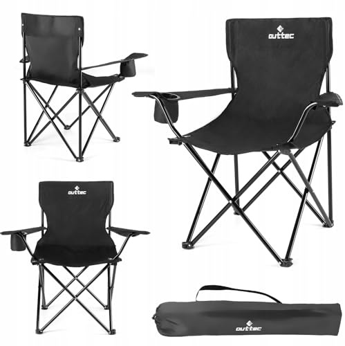 Outtec Campingstuhl Klappbar - bis 125kg Belastbar - mit Getränkehalter & Tragetasche - Faltbarer Klappstuhl für Camping und Outdoor