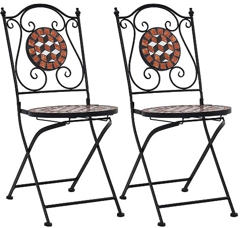Homgoday Bistro-Stühle mit Mosaik, 2 Stück, braun, aus Keramik, Möbel, Esszimmerstühle für den Garten, Stühle für den Außenbereich, Gartenmöbel