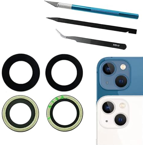 PeiDog Pack of 2 Rear Camera Lens Replacement for iPhone 13 / iPhone 13 Mini Back Camera Glass Lens with Repair Tool Kit