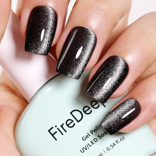 Firedeep Black Cat Eye Nagellack, 16ml Glitter Magnetic Holographic UV/LED Polish mit Magnetic Stick
