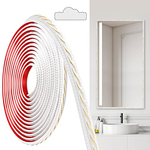 JUNART Moulures en PVC, 600cm×2cm, Autocollantes, Pour Plafonds, Moulures Murales Pour Bordures de Murs, Cadres de Miroirs, Plafonds, Plinthes, Armoires(Blanc Or)
