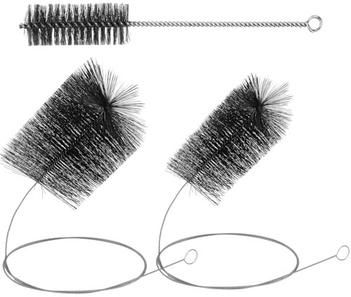 Sinmoe 3 Stück Ofenbürsten Set - 80 mm 160 mm Ofenrohrbürste aus Nylondraht mit 2 m Flexibler Schubstange und 40 mm Rohrbürste aus Stahldraht für Reinigung von Kesseln Kaminrohren Schornsteinen