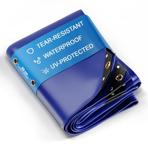 UMBRELLA® Premium Abdeckplane Wasserdicht [800x500cm] – UV Beständige [450g/m²] LKW Plane mit Ösen, PVC Gewebeplane für Holz, Garten, Dach & BAU – Winterfeste Schutzplane – Blau – 40m²