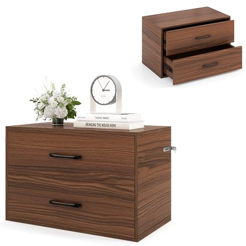 GIANTEX Commode Rangement Chambre 2 Tiroirs, Meuble de Rangement en Bois avec Kits Anti-Basculement, 4 Chevilles, Armoire de Rangement pour Chambre, 60 x 34 x 38 CM (Noyer)
