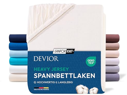 Devior Heavy Jersey Topper Spannbettlaken 140x200cm - 160x200cm, 100% Baumwolle, Matratzenhöhe bis 10cm, Natur – 160 g/m² Anti-Statisches, atmungsaktives Bettlaken mit Einlaufschutz, Matratzenbezug