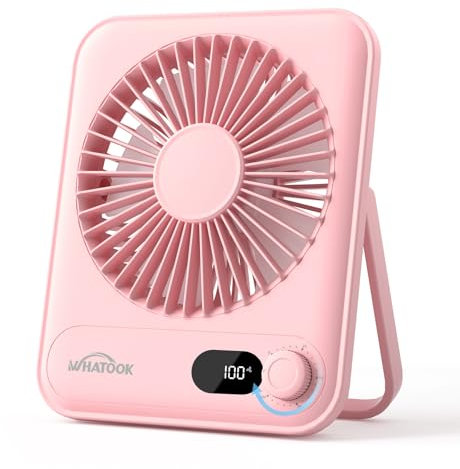 WHATOOK Mini Ventilateur de Bureau USB:100 Vitesses et Batterie 5000mAh Silencieux Petit Ventilateur avec Charge Rapide USB-C, 24H Autonomie, Portatif Ventilateur Pliable Pour Bureau Voyage(Rose)