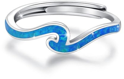 Damen Ringe 925 Sterling Silber blauen Wellen Ringe Einstellbare Emaille Ring Natur Ozean Schmuck Geschenke für Damen Frauen Männer und Natur Liebhaber
